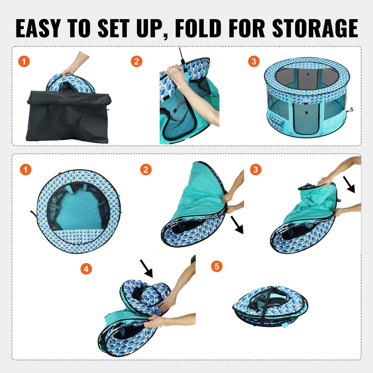 Foldable Portable Dog Playpen 44 Inch Round Crate with Removable Zipper