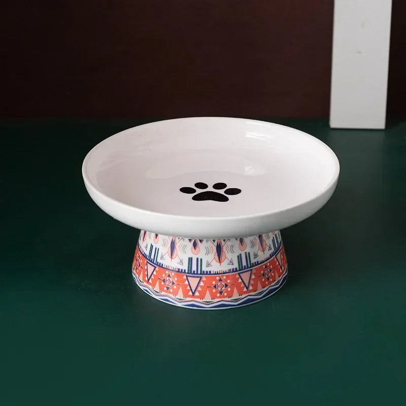 Hign Concerned Cat Ceramic Raised Feeding Bowl For Pets