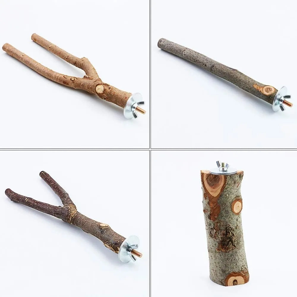Natural Wood Bird Perch Toys 4 Pack Hanging Platform Swing