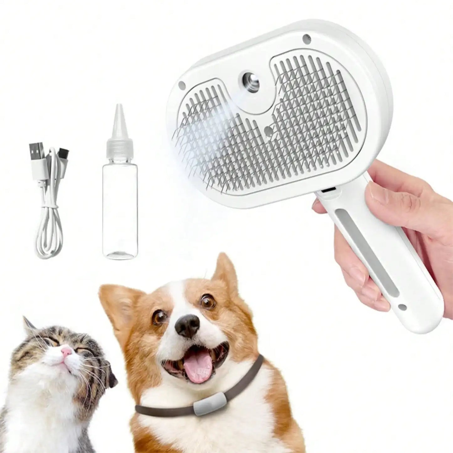 Cat Steam Brush and Spray Grooming Comb for Easy Shedding and Hair Removal