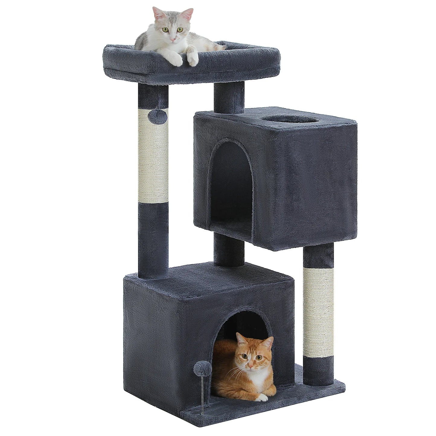 PEQULTICN Three Level Cat Tree With Cat House And Pompoms