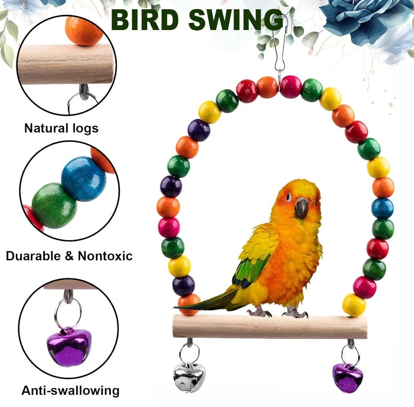 ZhejiangHign Wood Bird Toys 7Pcs Perch Swing Set Parakeets