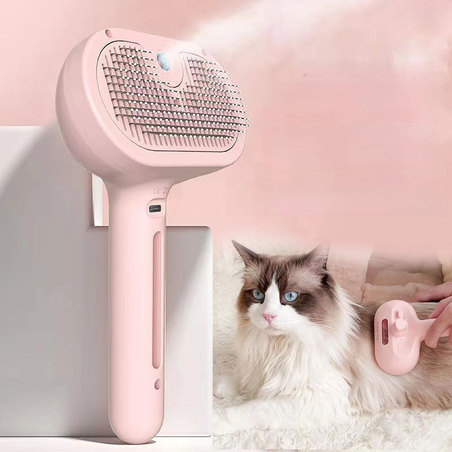 Cat Steam Brush and Spray Grooming Comb for Easy Shedding and Hair Removal