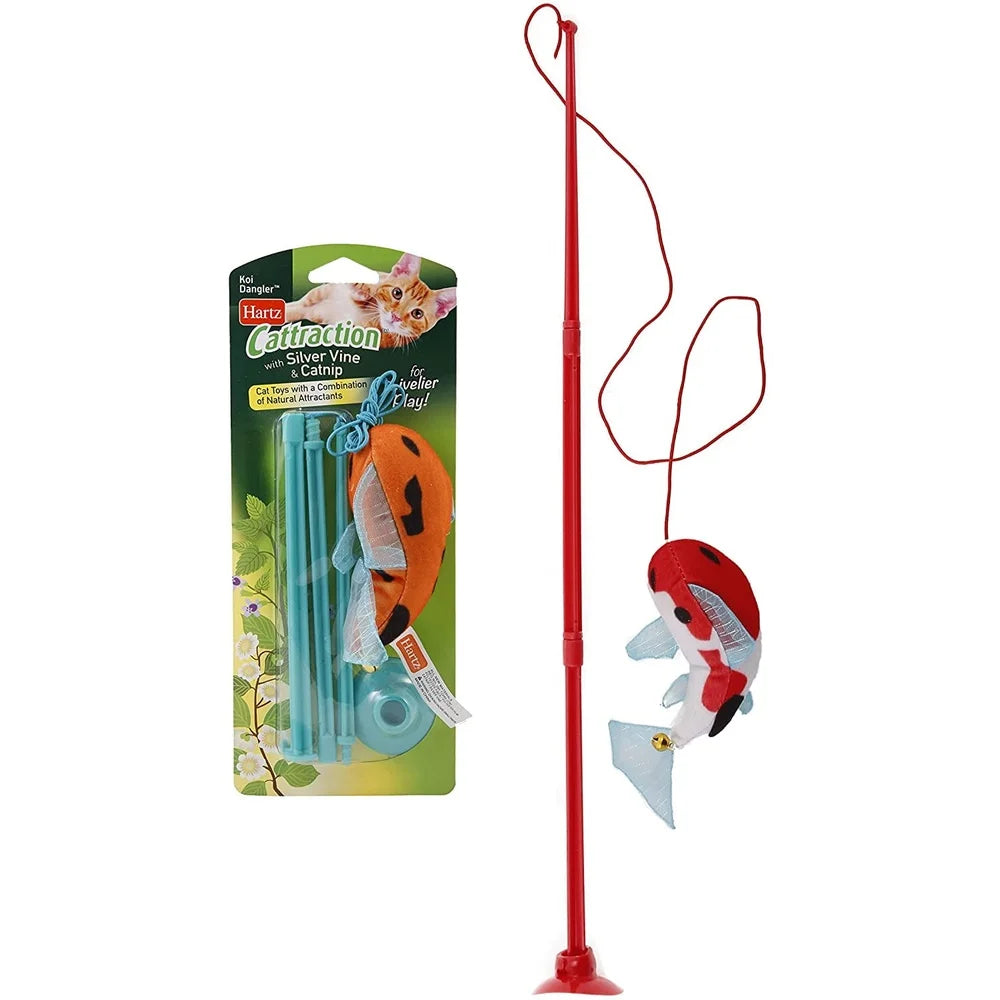 Interactive Koi Dangler Cat Toy Wand with Suction Base and Elastic String