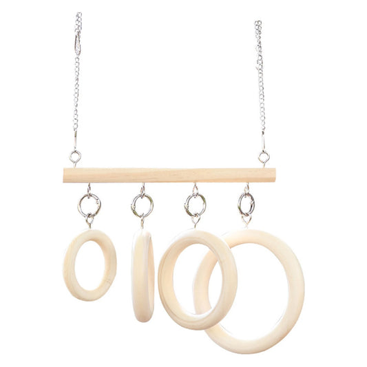Natural Wooden Bird Perch Swing With Circle Tunnel Toy