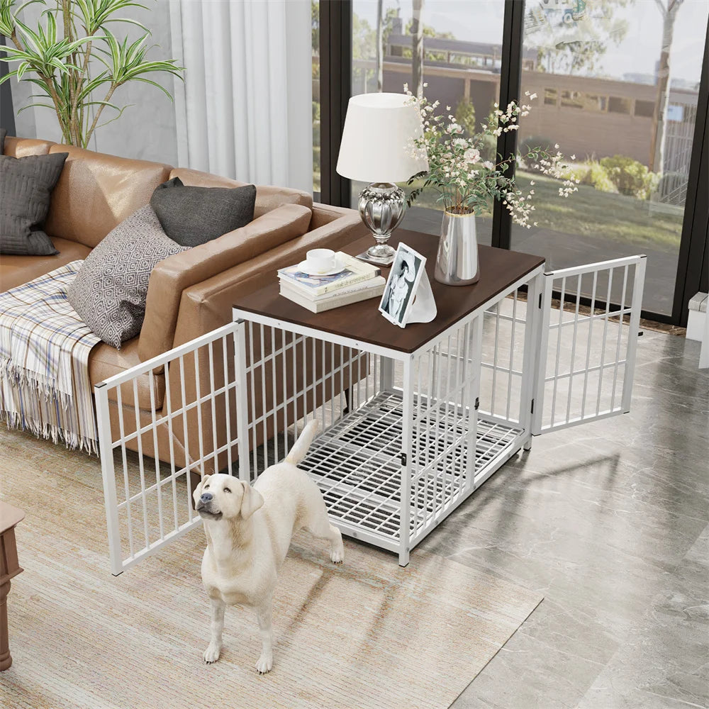 Large Wooden Dog Crate Indoor Furniture Style Elevated Dog Kennel with Tray