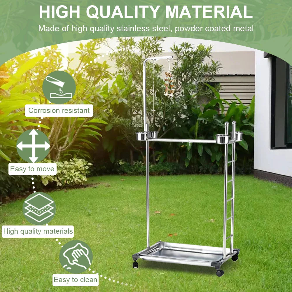 VKTECH Parrot Play Stand With Feeding Bowls Perch Training