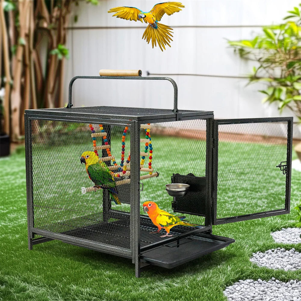 Heavy Duty Wrought Iron Bird Cage Travel Carrier With Perch