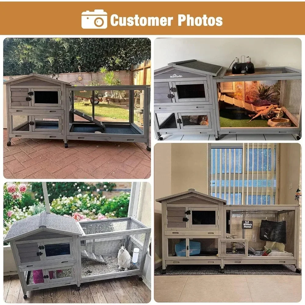 Hign-concerned Bunny Cage With Casters Waterproof Roof