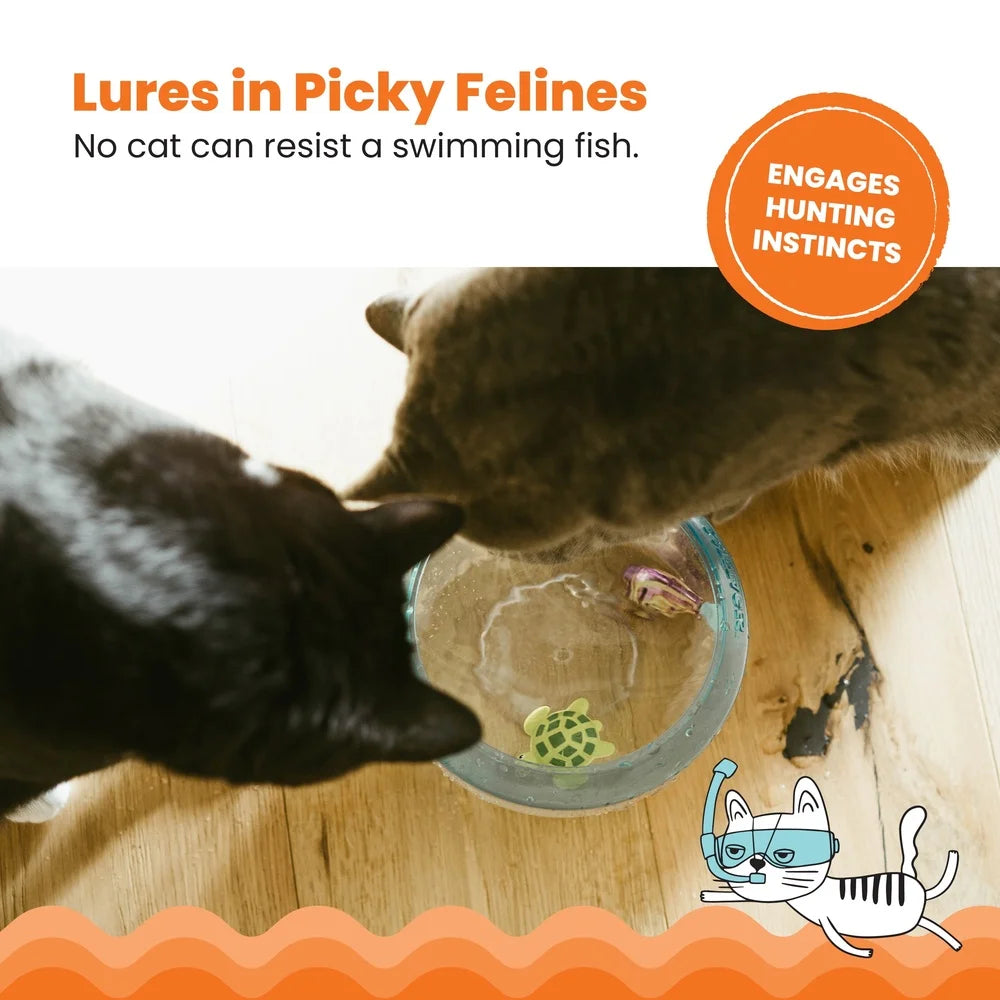 Interactive Fish Bowl Cat Toy with Floating Turtle and Electronic Fish