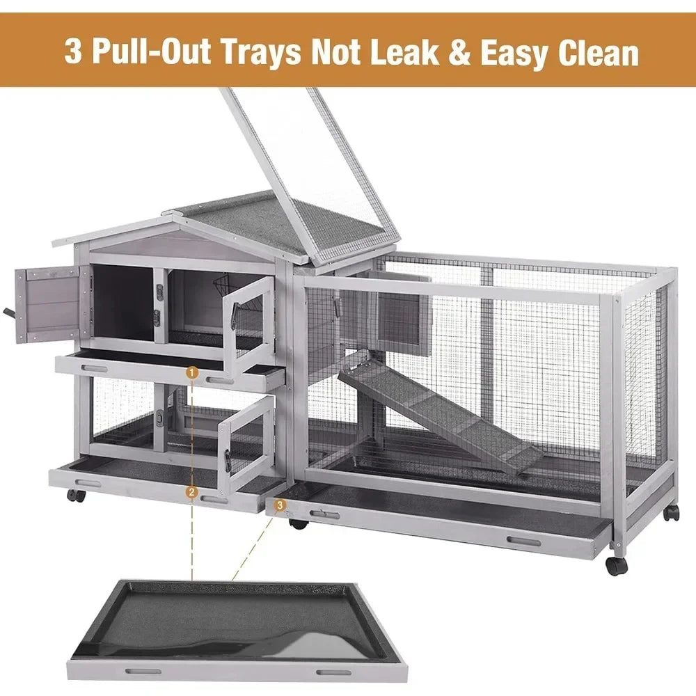 Hign-concerned Bunny Cage With Casters Waterproof Roof