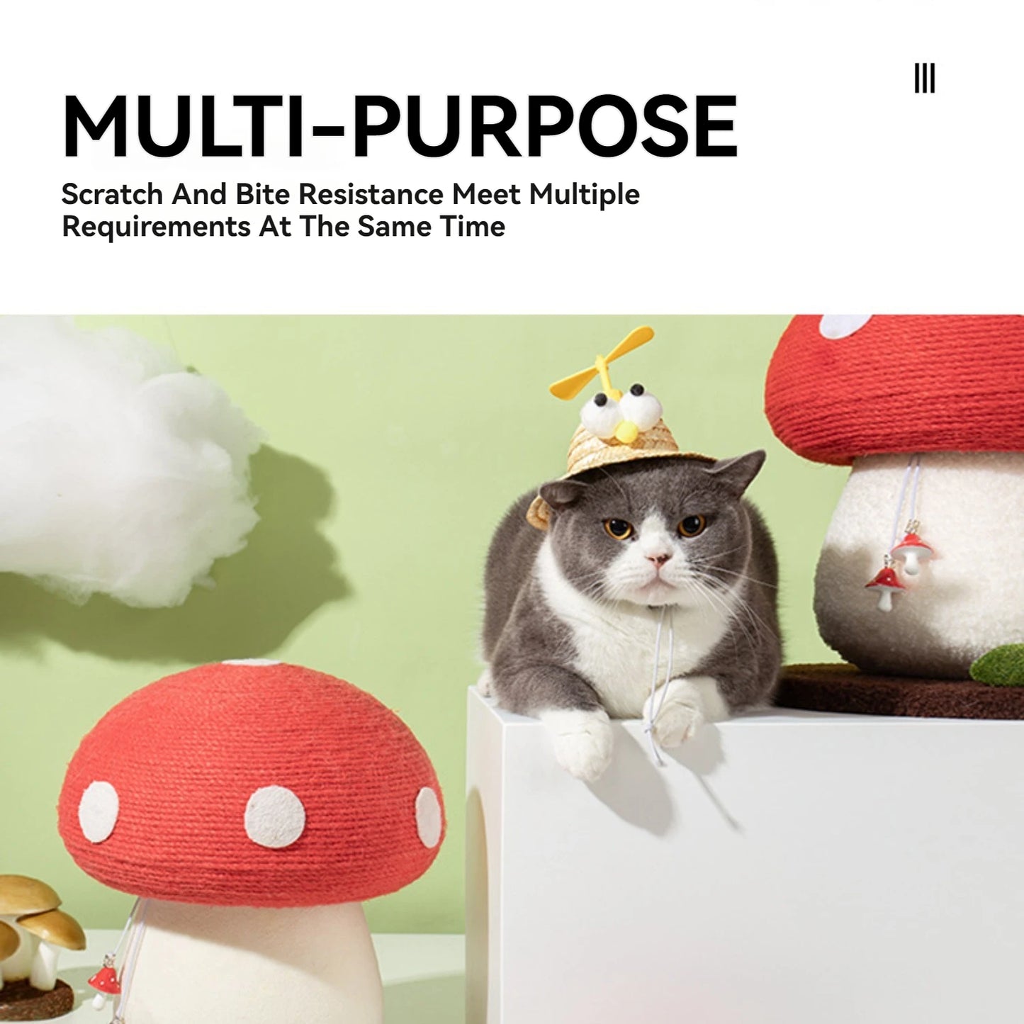 Red Cap Mushroom Cat Scratching Post Cute Indoor Cat Tower Scratcher