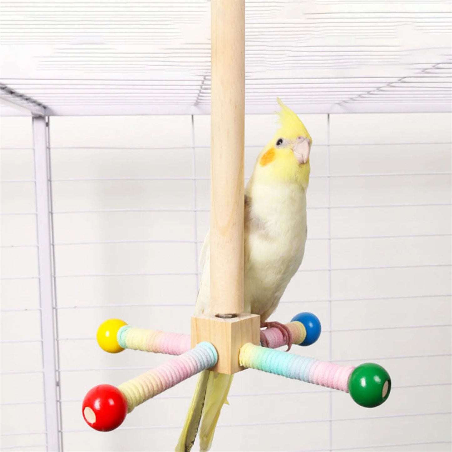 Wooden Parrot Climbing Ladder Swing Toy With Bells