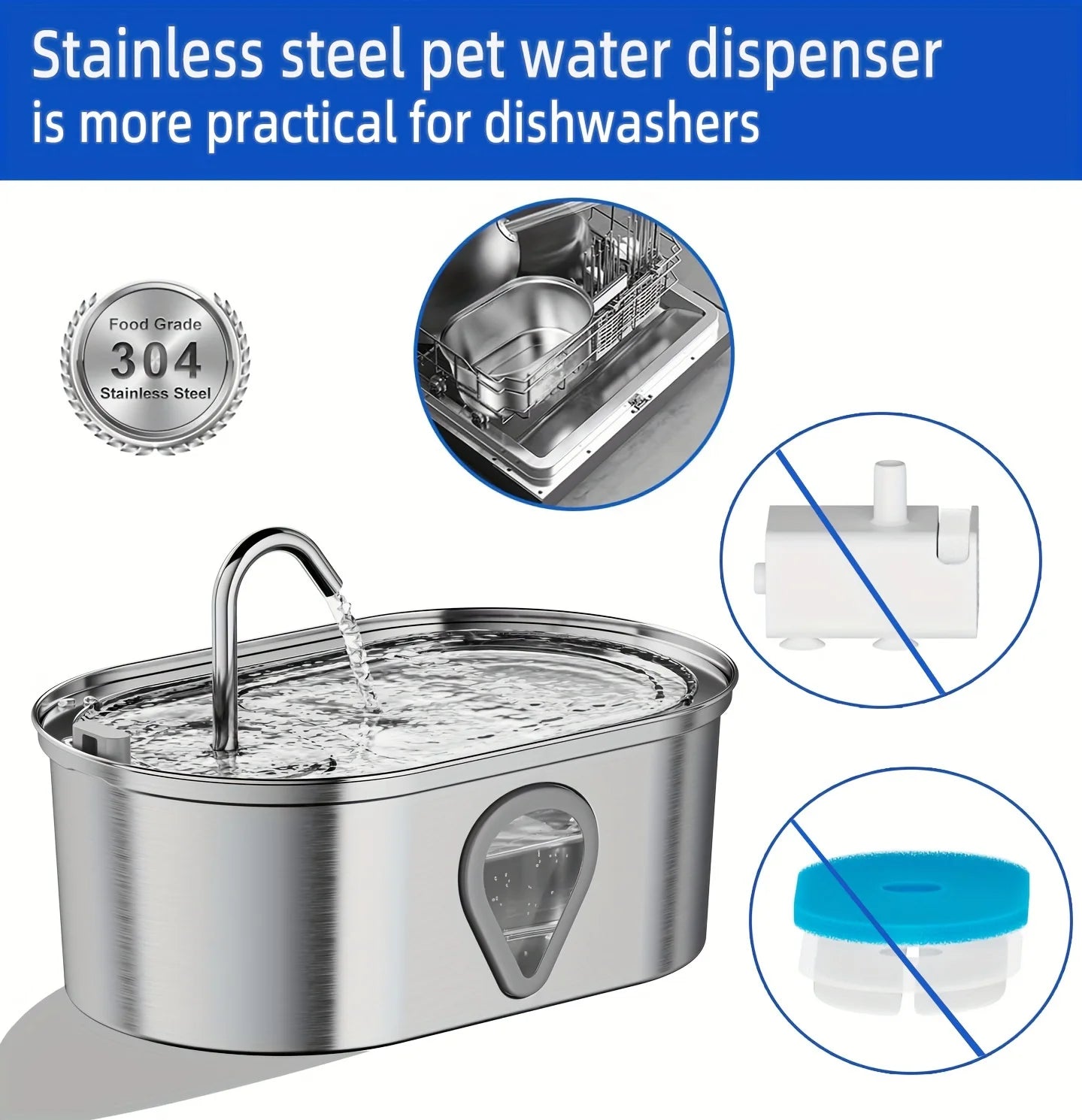 3.5L Automatic Stainless Steel Cat Water Fountain with LED Lighting