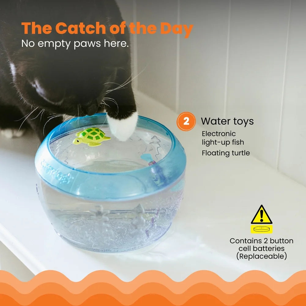 Interactive Fish Bowl Cat Toy with Floating Turtle and Electronic Fish