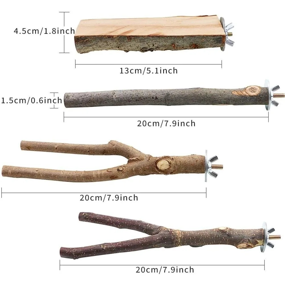 Natural Wood Bird Perch Toys 4 Pack Hanging Platform Swing