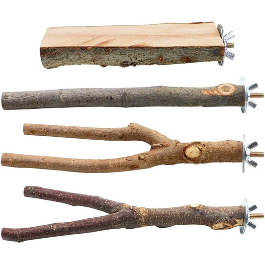 Natural Wood Bird Perch Toys 4 Pack Hanging Platform Swing