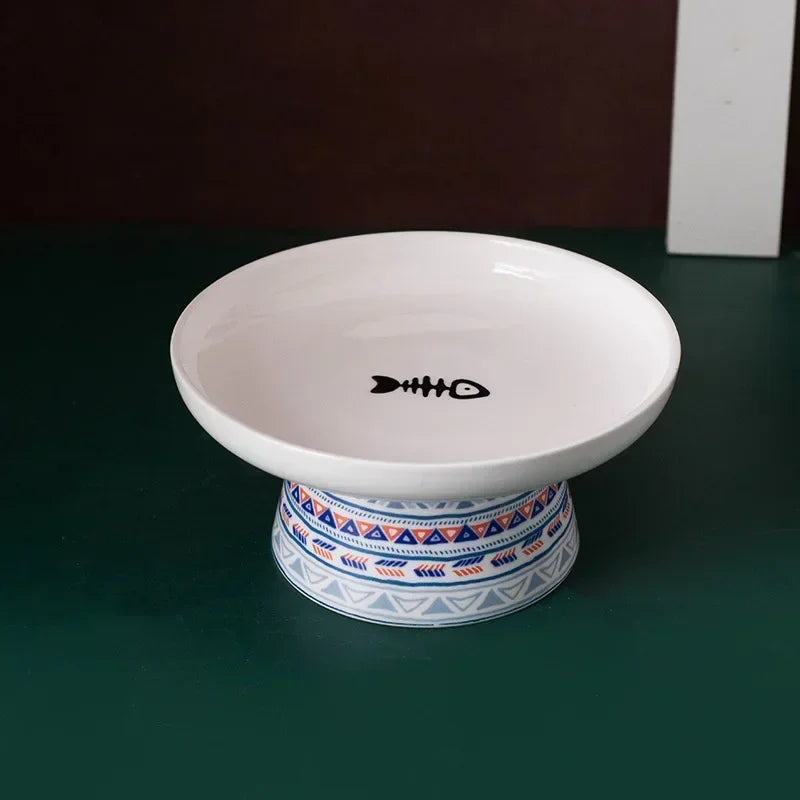 Hign Concerned Cat Ceramic Raised Feeding Bowl For Pets