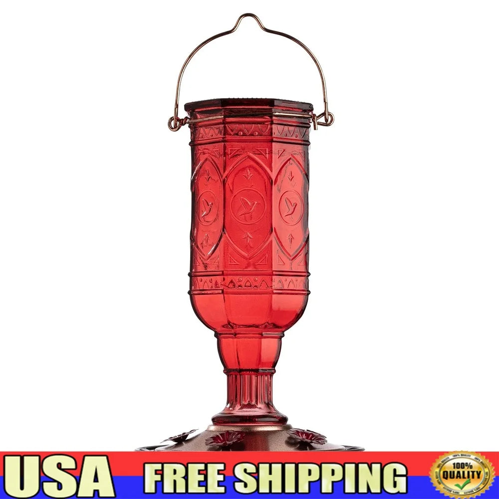XMSJ Vintage Hummingbird Feeder Glass Bottle Copper Perch