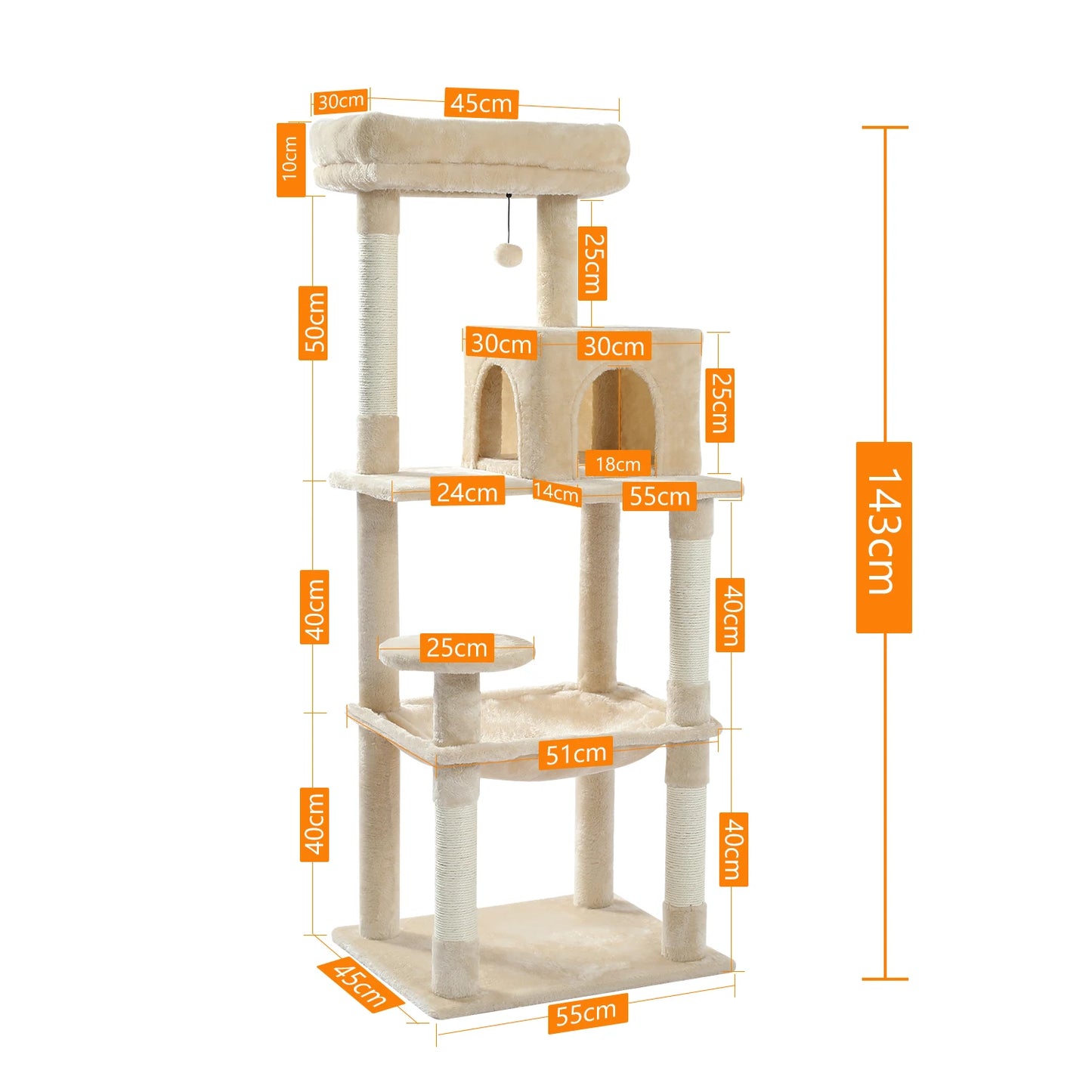 5-Level Cat Tree Tower for Large Indoor Cats with Hammock and Scratching Posts