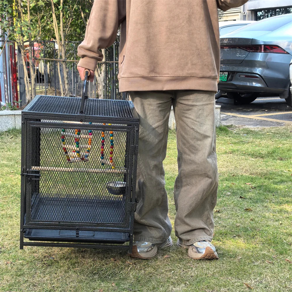Heavy Duty Wrought Iron Bird Cage Travel Carrier With Perch